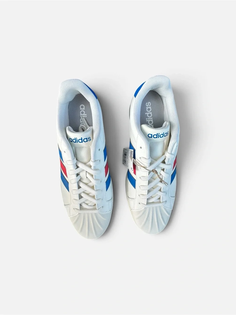 adidas White Sneakers with Blue & Pink Accent Stripes